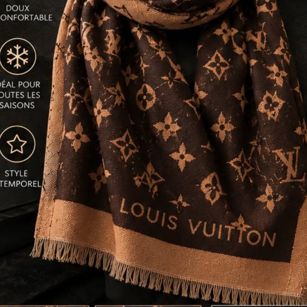 Louis Vuitton Brown & Tan Monogram Shawl Scarf
